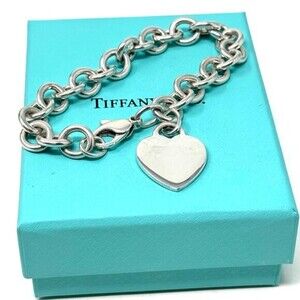 Authentic Tiffany & Co Heart Tag Charm Sterling Silver 925 Brace…